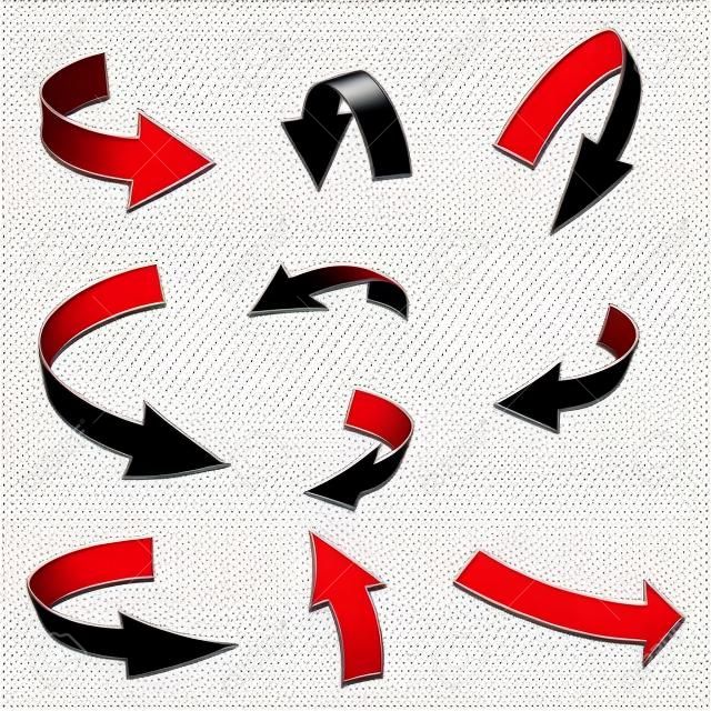 rood pijl symbool, gebogen pictogram business concept set. Vector illustratie geïsoleerd op witte achtergrond.