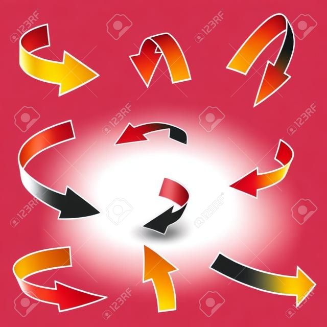 red Arrow symbol, curved icon business concept set . Vector illustration isolated on white background.