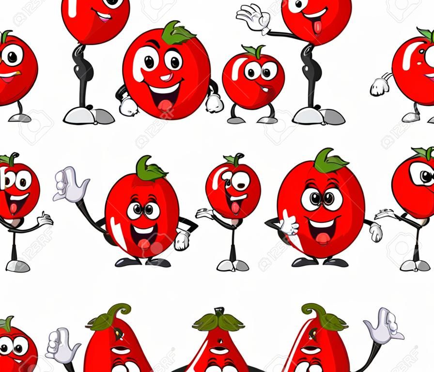 Funny tomato character set cartoon design isolated on white background