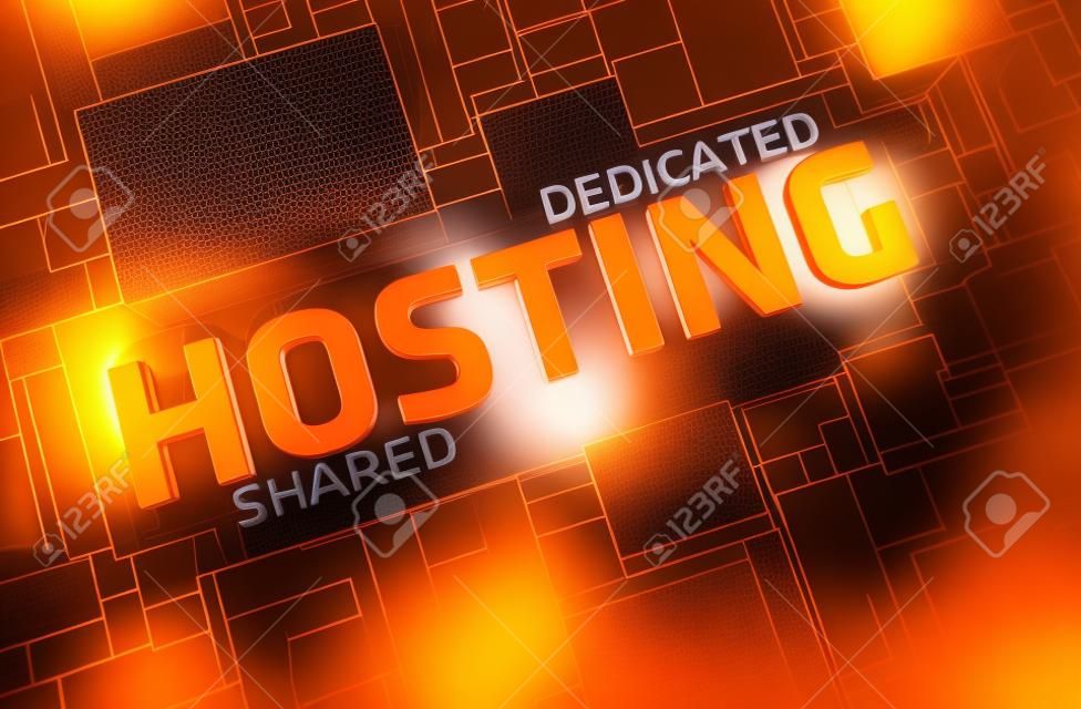 Dedicated and Shared Web Hosting 3D Render Illustration. Orange-Yellow Colors.