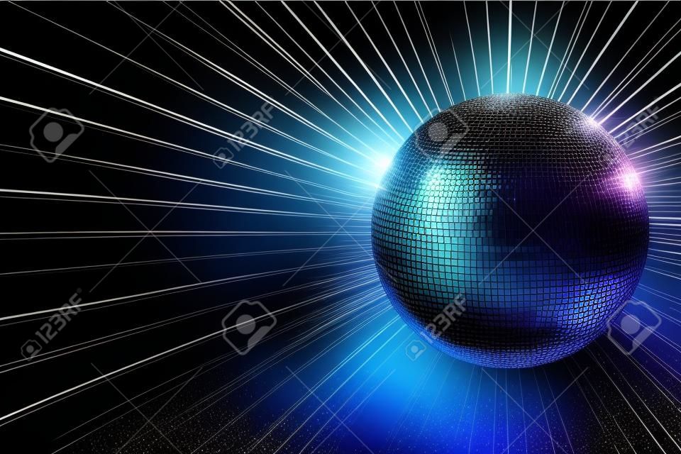 Shiny Blue Disco Ball Background. Great Eye Catche Disco Background for Your Event. 3D Rendered Illustration with Copy Space.