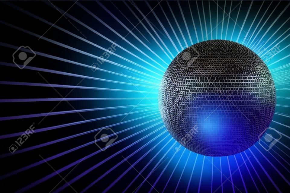 Shiny Blue Disco Ball Background. Great Eye Catche Disco Background for Your Event. 3D Rendered Illustration with Copy Space.