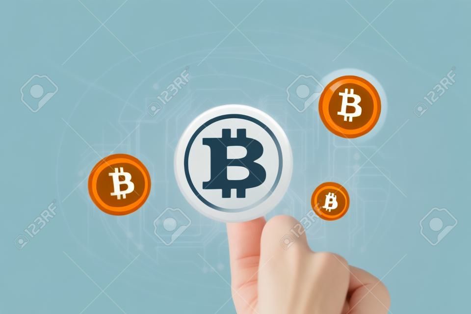 Bitcoin Concepto comerciante. Trading Bitcoin criptomoneda Finanzas Ilustración conceptual.
