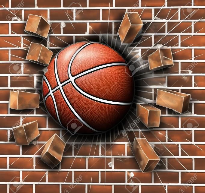 レンガの壁を突破するバスケットボール