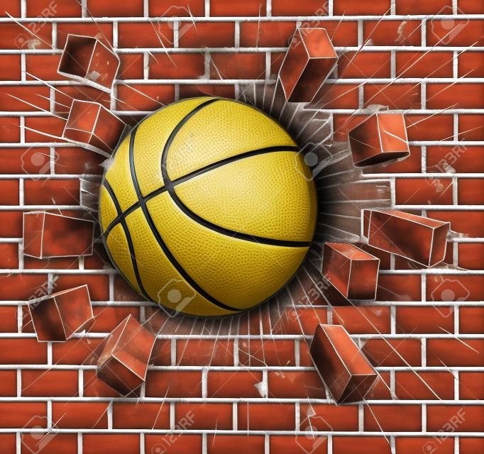 レンガの壁を突破するバスケットボール