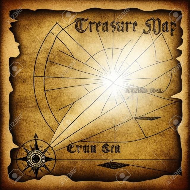 Old treasure map with wind rose compass. Highly detailed. Illustration contains gradient mesh