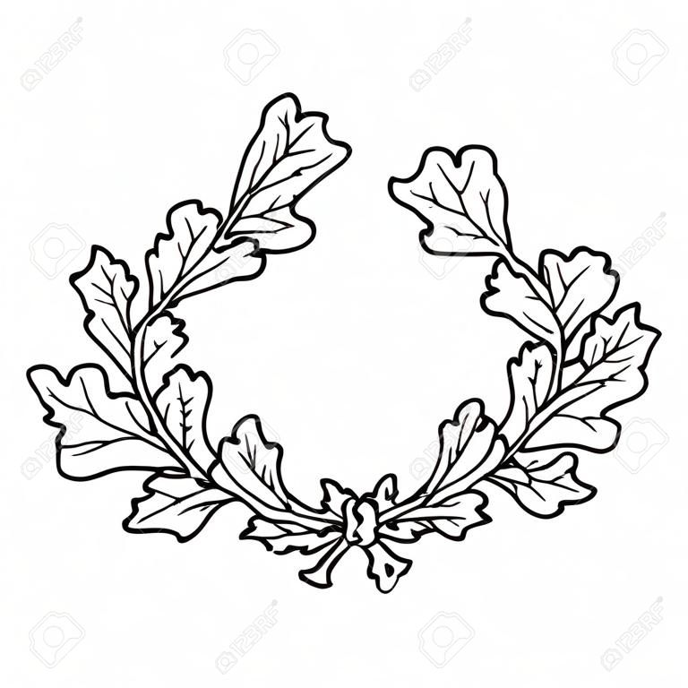 Artistic hand drawn illustration of oak wreath, ink drawing imitation