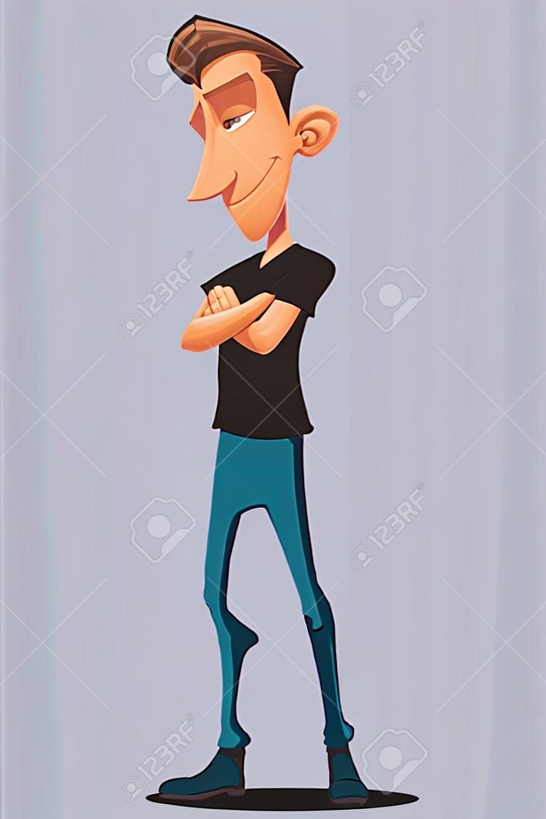 cartoon man standing smiling with his arms crossed