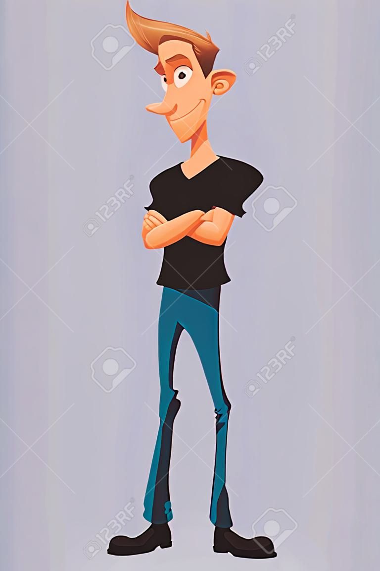 cartoon man standing smiling with his arms crossed