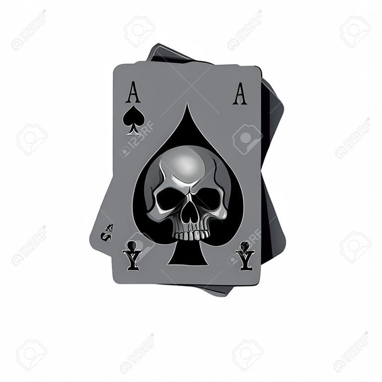Poker Karten alt Pik-As mit Totenkopf auf weißem Hintergrund