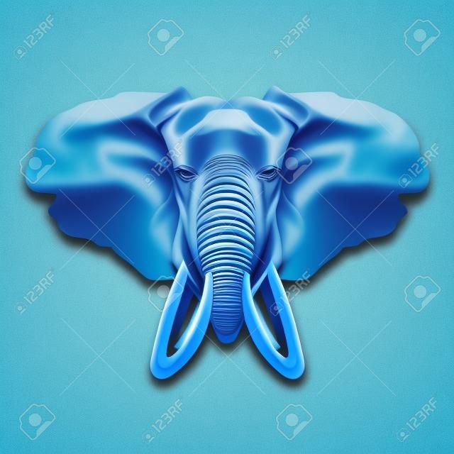 青の背景に象の頭。