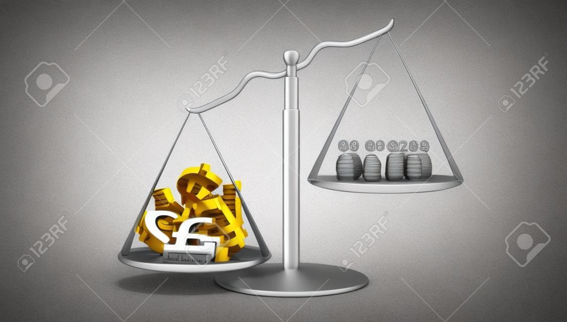 a scale with money and people on the other side 3d-illustration