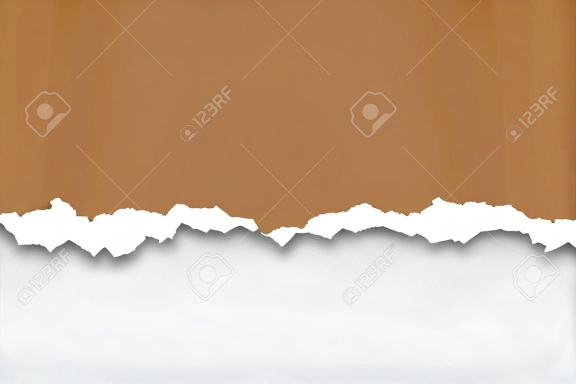 Brown torn paper edge template. Ripped horizontal strips with shadows. Border texture design. Vector illustration