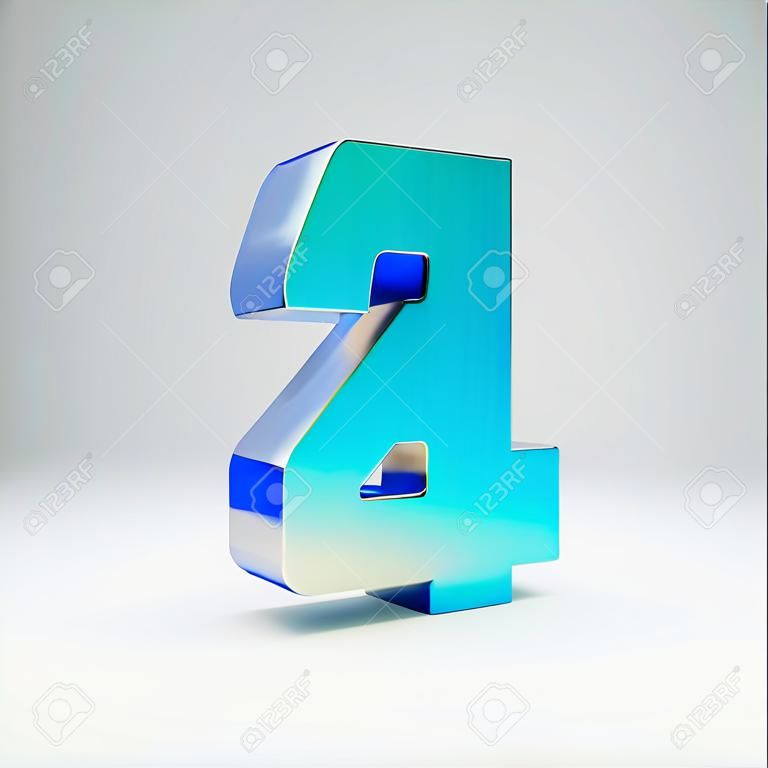3d number 4. Sky blue metal font with glossy reflections isolated on white background.