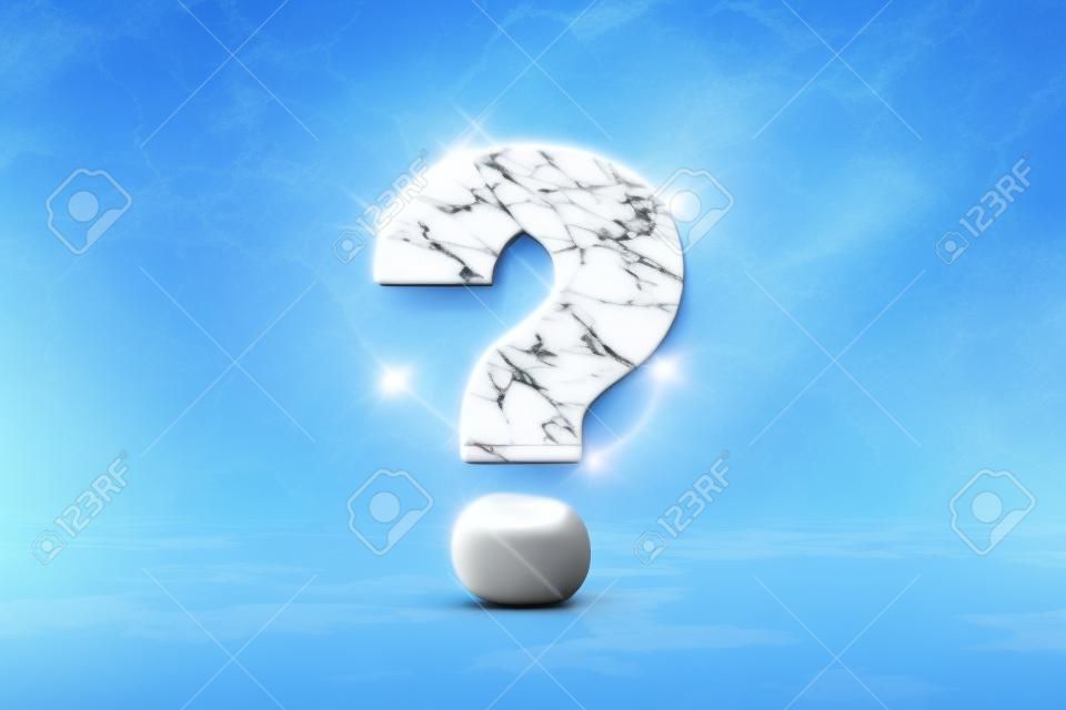 Marble 3d question symbol. Blue marble sign on stone background. 3d rendered font character.