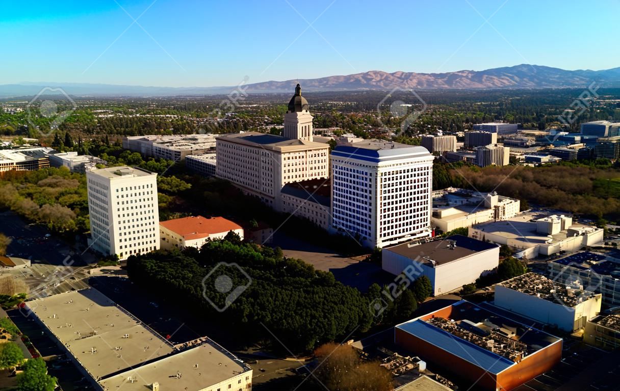 The view on the north part of the downtown of San Jose, California, the capitol of Silicon Valley, high tech center of the world, on a sunny day.