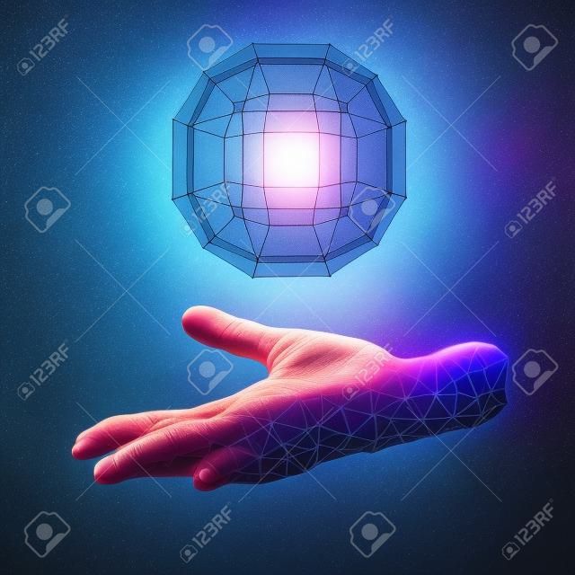De hand die een bol vasthoudt