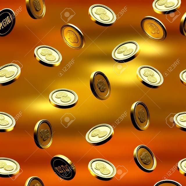 Realistische Gold 3d munten explosie. Geïsoleerd op transparante op witte achtergrond. Naadloze verpakking patroon van glanzend geld regen. Succesvolle overwinning in het casino.