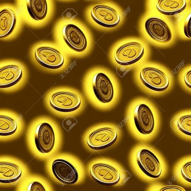 Realistic Gold 3d coins explosion. Isolated on transparent on white background. Seamless wrapping pattern of shiny money rain. Successful win in the casino.