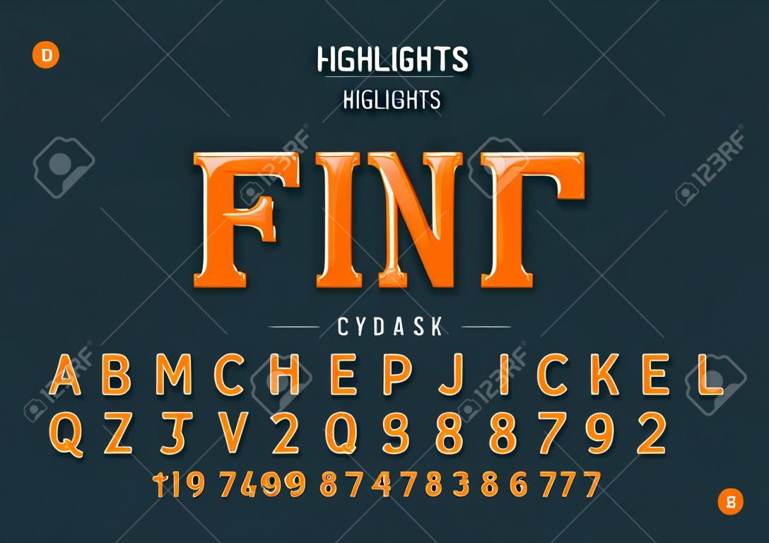 Highlights font and alphabet vector, Idea typeface letter and number design, Graphic text on background