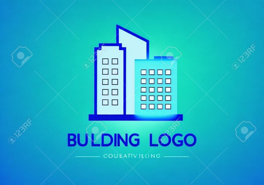 Niebieskie i zielone logo budynku czarno-niebieski wektor marki biznesowej firmy na białym tle kreatywny pomysł na budowę tożsamości nowoczesny, prawdziwy projekt architektury graficznej