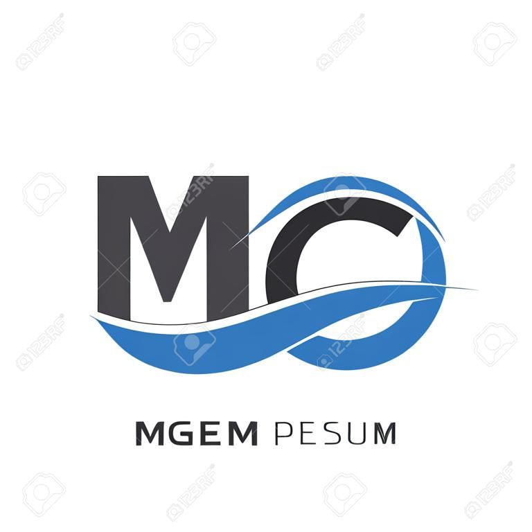 lettera iniziale logo MG nome dell'azienda colorato design swoosh blu e grigio. logo vettoriale per l'identità aziendale e aziendale.