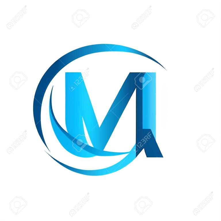 Anfangsbuchstabe MK Logo Firmenname blauer Kreis und Swoosh Design. Vektorlogo für Geschäfts- und Firmenidentität.