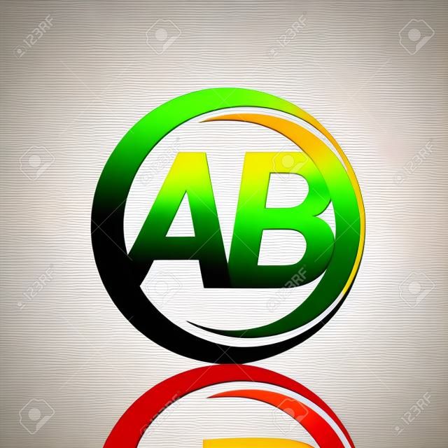 initial letter logo AB company name green and orange color on circle and swoosh design. vector logotype for business and company identity.