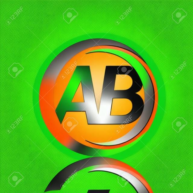 initial letter logo AB company name green and orange color on circle and swoosh design. vector logotype for business and company identity.