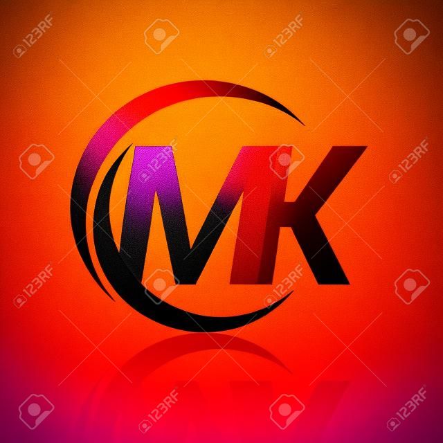 initial letter MK logotype company name orange and magenta color on circle and swoosh design. vector logo for business and company identity.