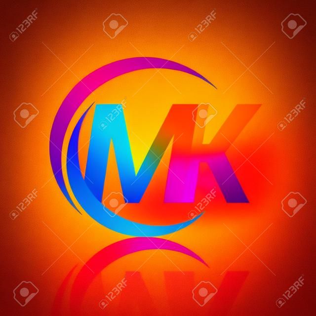 initial letter MK logotype company name orange and magenta color on circle and swoosh design. vector logo for business and company identity.