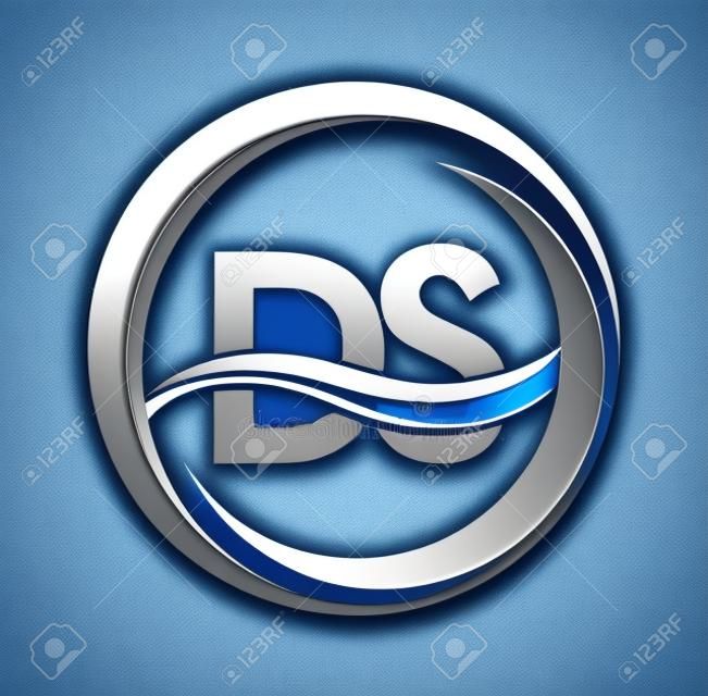 Pierwsza litera logo ds nazwa firmy niebieski i szary kolor na okręgu i szumie. logotyp wektorowy dla tożsamości biznesowej i firmy.