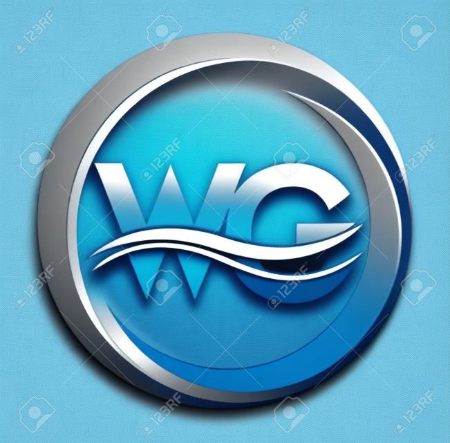 logotipo de la letra inicial WG nombre de la empresa color azul y gris en círculo y diseño de swoosh. logotipo vectorial para la identidad empresarial y empresarial.