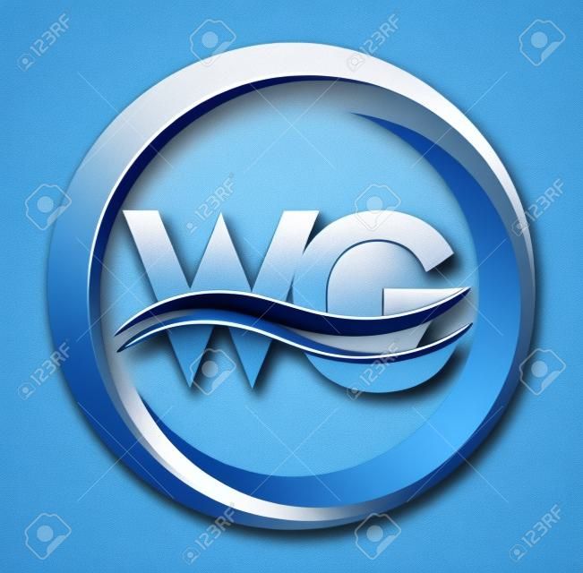 logotipo de la letra inicial WG nombre de la empresa color azul y gris en círculo y diseño de swoosh. logotipo vectorial para la identidad empresarial y empresarial.