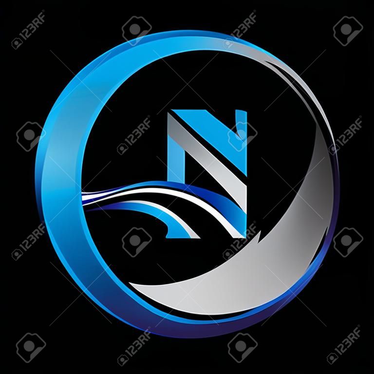 initial letter logo SN company name blue and grey color on circle and swoosh design. vector logotype for business and company identity.