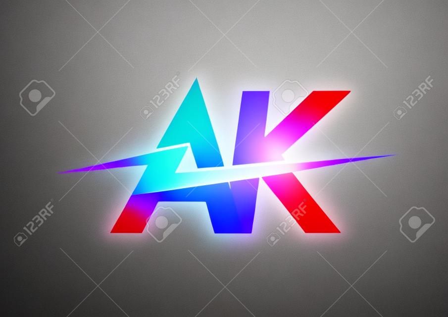 Letter AK logo with Lightning icon, letter combination Power Energy Logo design for Creative Power ideas, web, business and company.