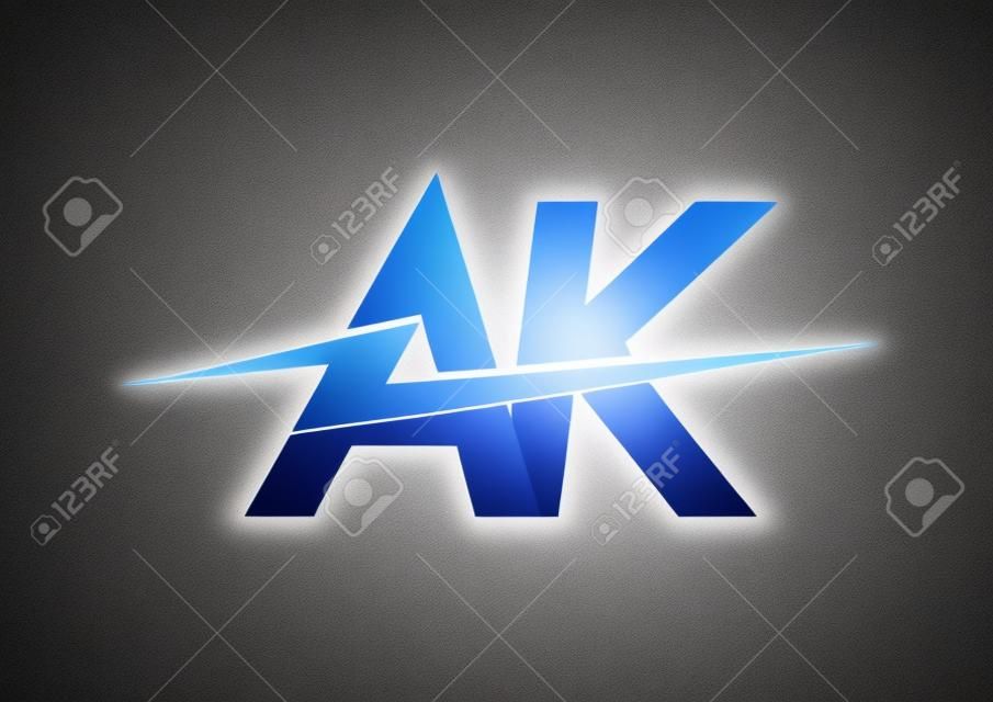 Letter AK logo with Lightning icon, letter combination Power Energy Logo design for Creative Power ideas, web, business and company.