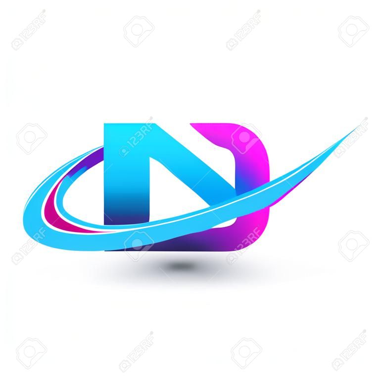 letra inicial ND logotipo nome da empresa colorido azul e magenta swoosh design. logotipo do vetor para negócios e identidade da empresa.