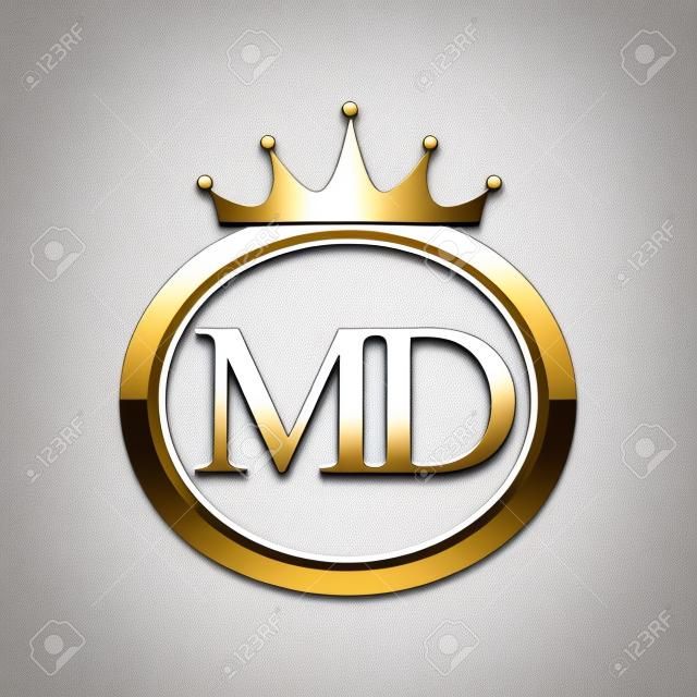 initial letter MD logotype company name with oval shape and crown, gold and silver color. vector logo for business and company identity.