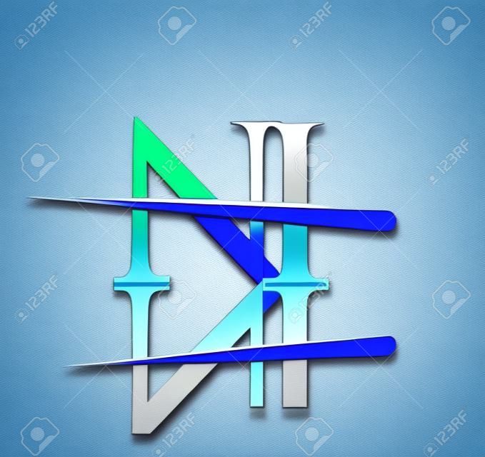 initial logotype letter NI company name colored blue and silver swoosh design. vector logo for business and company