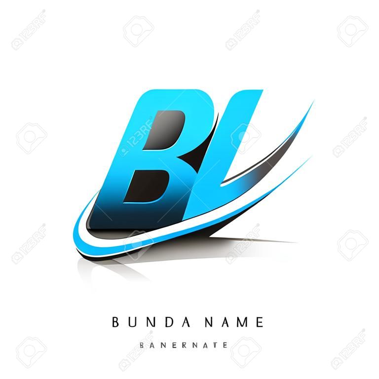 BL initial logo company name colored blue and black swoosh design, isolated on white background. vector logo for business and company identity.