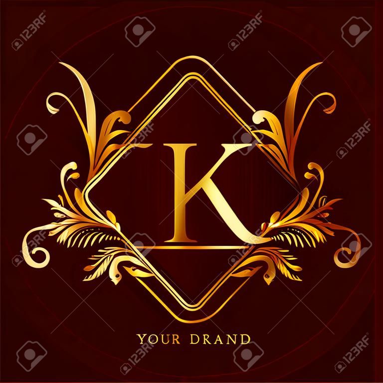 Letra del logotipo inicial KK con color dorado con adornos y patrón clásico, logotipo vectorial para la identidad comercial y de la empresa.