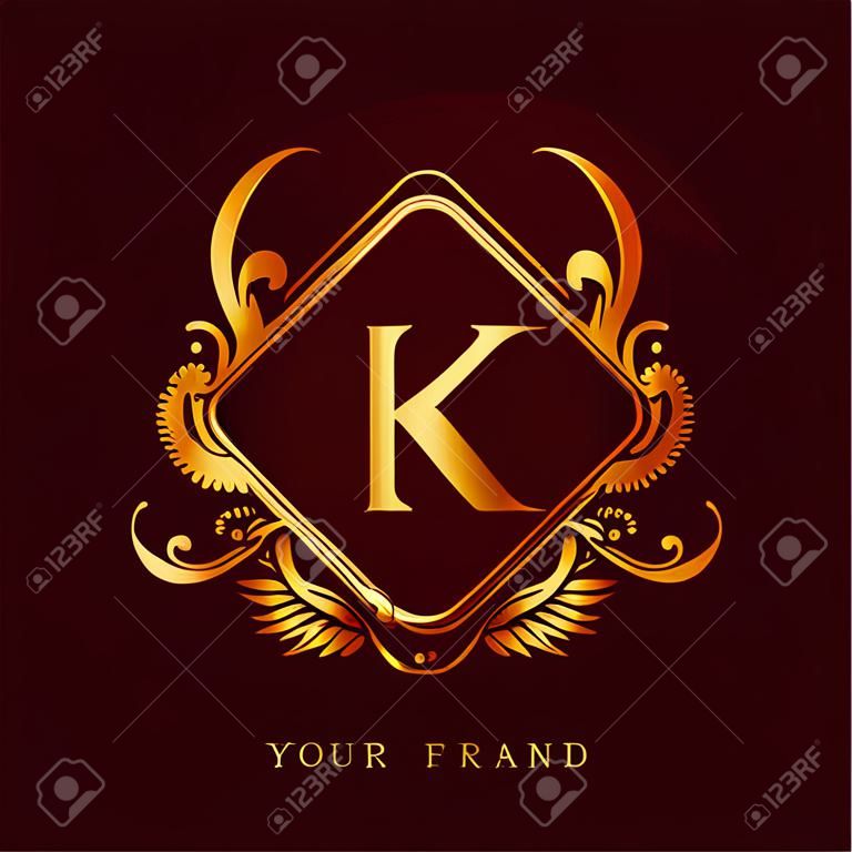 Początkowa litera logo kk w złotym kolorze z ozdobami i klasycznym wzorem, logo wektorowe dla biznesu i tożsamości firmy.