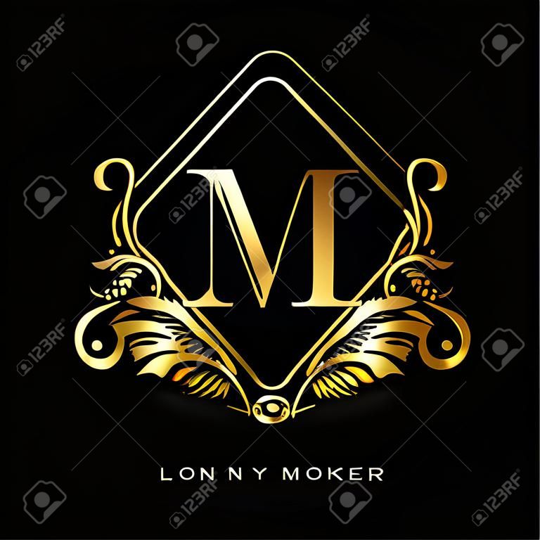 Carta de logotipo inicial MD com cor dourada com ornamentos e padrão clássico, logotipo vetorial para negócios e identidade da empresa.