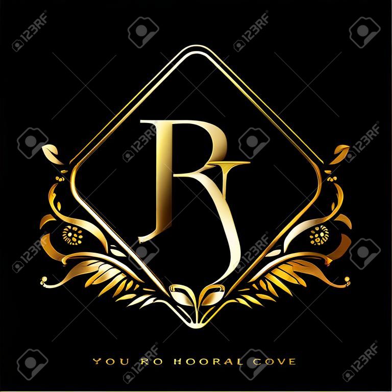 Initial logo letter RJ with golden color with ornaments and classic pattern, vector logo for business and company identity.