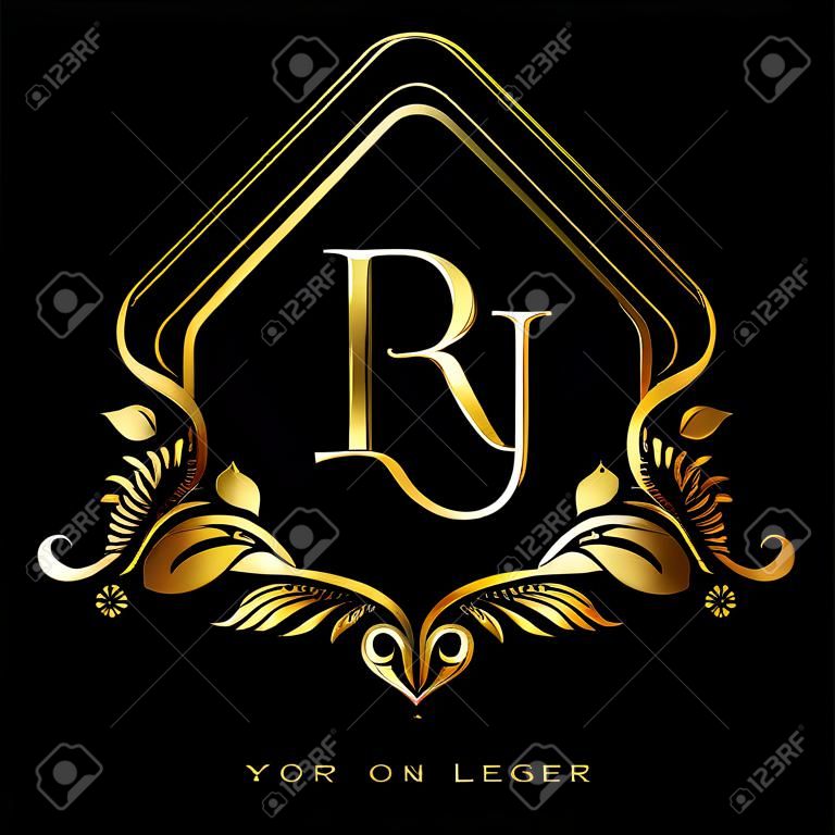 Initial logo letter RJ with golden color with ornaments and classic pattern, vector logo for business and company identity.