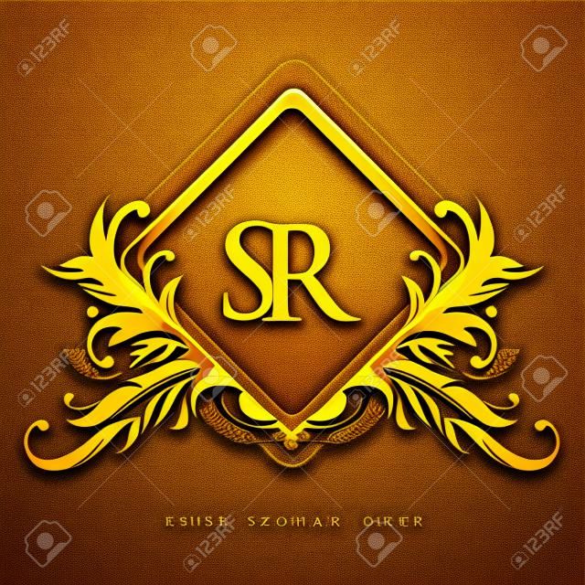 Initial logo letter SR with golden color with ornaments and classic pattern, vector logo for business and company identity.