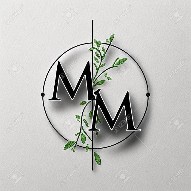 Letter MM Initial Logo With Hand Draw Floral, Initial Wedding Font