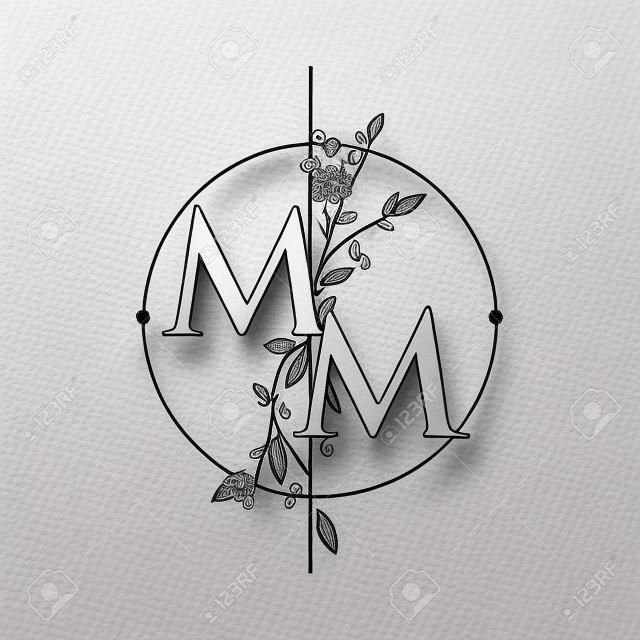 Letter MM Initial Logo With Hand Draw Floral, Initial Wedding Font