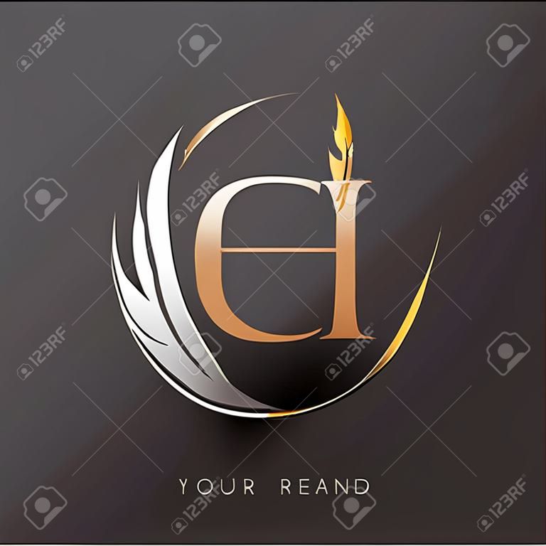 Anfangsbuchstabe CH-Logo mit Federgold- und Silberfarbe, einfaches und sauberes Design für Firmennamen. Vektor-Logo für Unternehmen und Unternehmen.